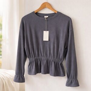 A New Day Gray Ribbed Peplum Long Sleeve Top Size Small NWT